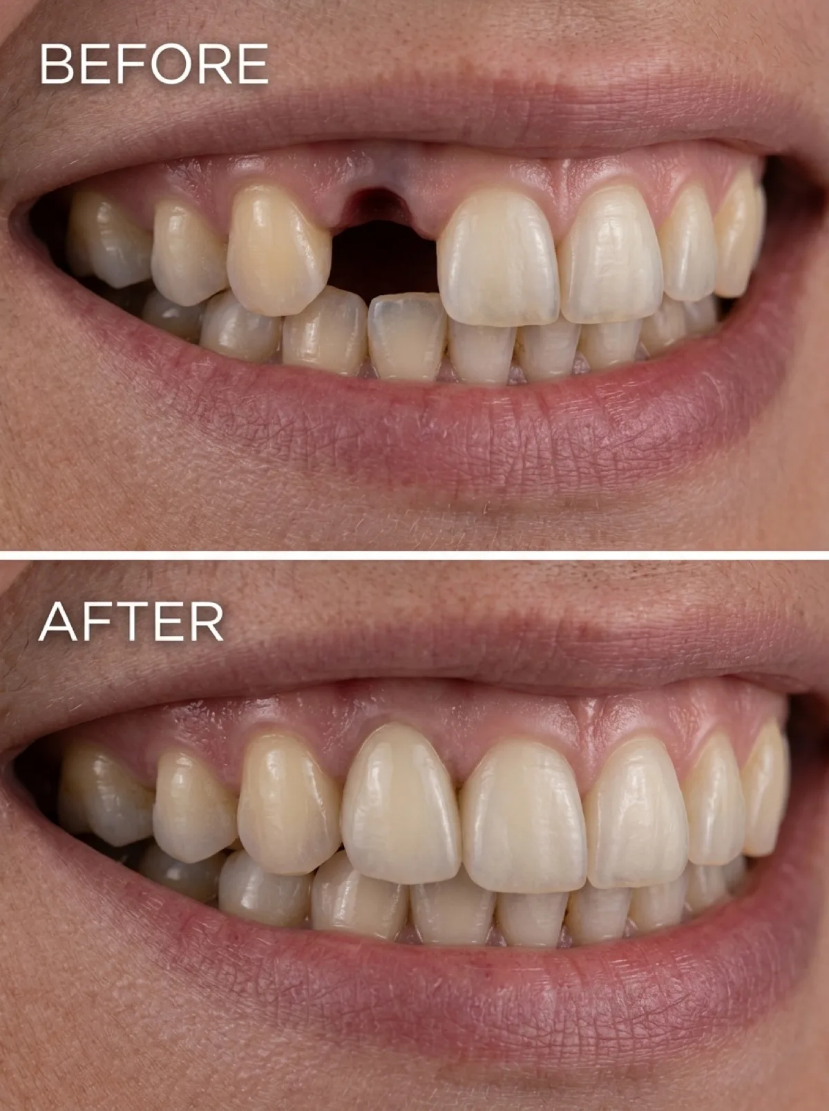 Single tooth implant before and after
