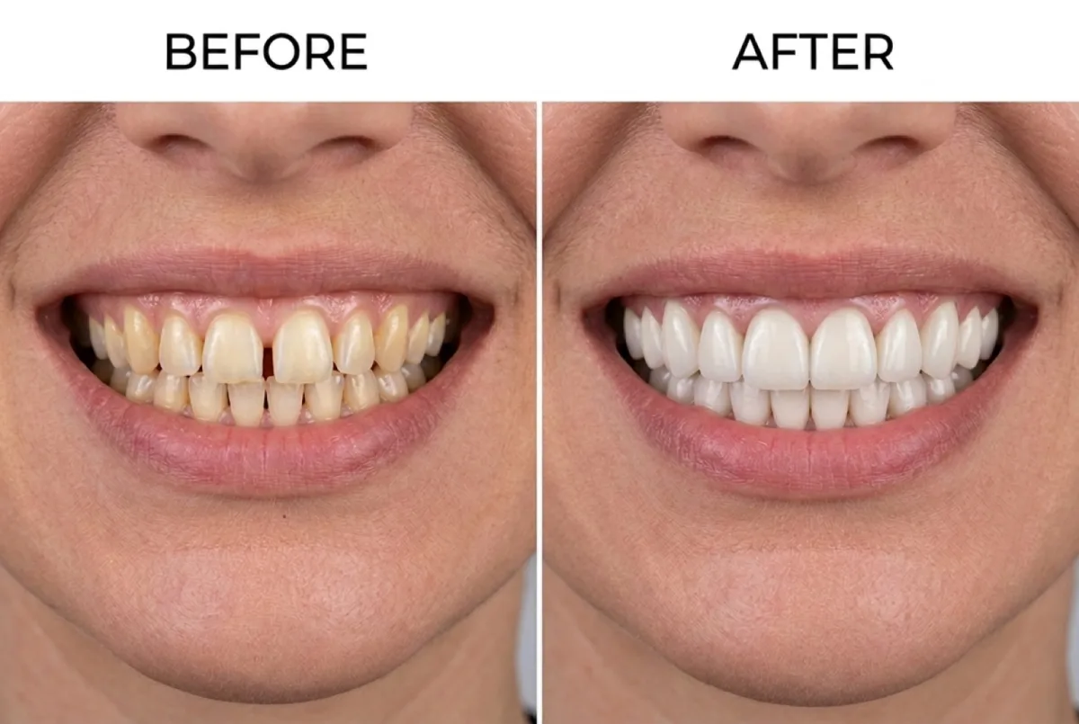 Smile makeover with monolithic zirconia crowns, before and after